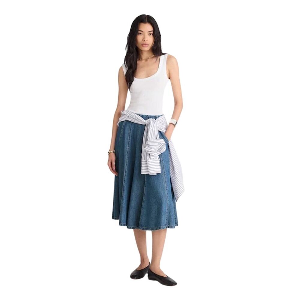 NWT Madewell Flared Airy Denim Midi Circle Skirt Mosby Wash Size 23